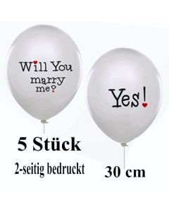 5 Luftballons zum  Heiratsantrag: Will you marry me? Yes!