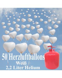 Luftballons-Helium-Einweg-Set-Hochzeit-50-Herzluftballons-Weiss-2.2-Liter-Einweg-Helium