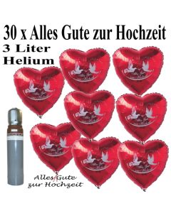 Luftballons Helium Set Hochzeit, 30 Folienballons, Herzen, rot, Alles Gute zur Hochzeit