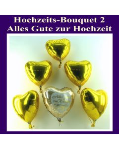 Hochzeits-Bouquet 2, Luftballons aus Folie in Gold mit Ballongas Helium zur Hochzeitsdekoration