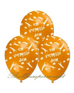 Motiv-Luftballons Ich vermisse Dich, orange, 3 Stueck