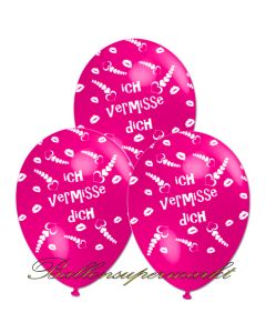 Motiv-Luftballons Ich vermisse Dich, pink, 3 Stueck