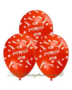 Motiv-Luftballons Ich vermisse Dich, rot, 3 Stueck