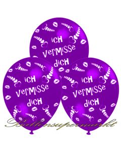 Motiv-Luftballons Ich vermisse Dich, violett, 3 Stueck