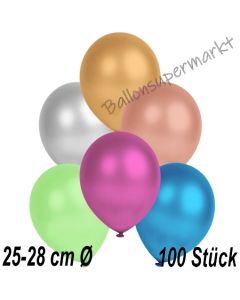 Metallic Luftballons in Bunt gemischten Farben, 25-28 cm, 100 Stück
