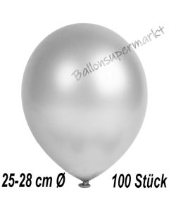 Metallic Luftballons in Silber, 25-28 cm, 100 Stück