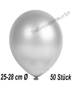 Metallic Luftballons in Silber, 25-28 cm, 50 Stück