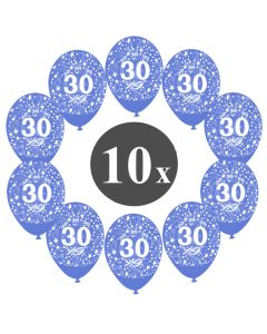Luftballons mit der Zahl 30, 10 Stück, Kristall, Blau, 12", 28-30 cm