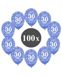 Luftballons mit der Zahl 30, 100 Stück, Kristall, Blau, 12", 28-30 cm