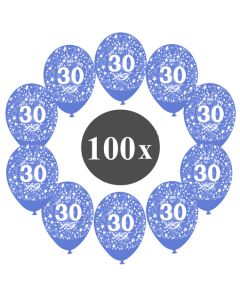 Luftballons mit der Zahl 30, 100 Stück, Kristall, Blau, 12", 28-30 cm