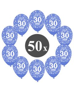 Luftballons mit der Zahl 30, 50 Stück, Kristall, Blau, 12", 28-30 cm