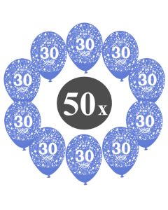Luftballons mit der Zahl 30, 50 Stück, Kristall, Blau, 12", 28-30 cm