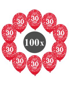 Luftballons mit der Zahl 30, 100 Stück, Kristall, Rot, 12", 28-30 cm