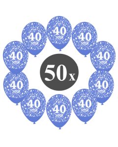 Luftballons mit der Zahl 40, 50 Stück, Kristall, Blau, 12", 28-30 cm