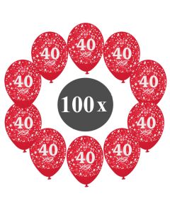 Luftballons mit der Zahl 40, 100 Stück, Kristall, Rot, 12", 28-30 cm