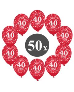 Luftballons mit der Zahl 40, 50 Stück, Kristall, Rot, 12", 28-30 cm