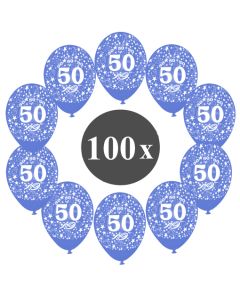 Luftballons mit der Zahl 50, 100 Stück, Kristall, Blau, 12", 28-30 cm