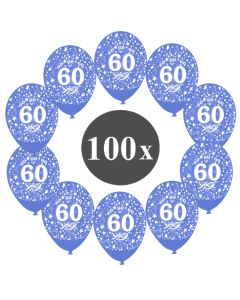 Luftballons mit der Zahl 60, 100 Stück, Kristall, Blau, 12", 28-30 cm