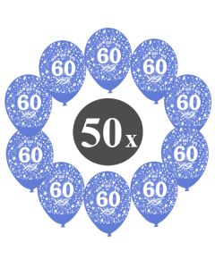 Luftballons mit der Zahl 60, 50 Stück, Kristall, Blau, 12", 28-30 cm