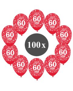 Luftballons mit der Zahl 60, 100 Stück, Kristall, Rot, 12", 28-30 cm