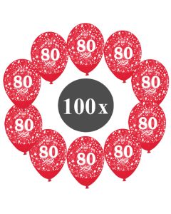 Luftballons mit der Zahl 80, 100 Stück, Kristall, Rot, 12", 28-30 cm