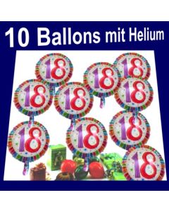 Luftballons Zahl 18 zum 18. Geburtstag, 10 Ballons mit Helium zum Versand im Karton auf die Geburtstagsparty
