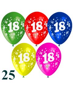 Luftballons Zahl 18, Latexballons zum 18. Geburtstag, 25 Stück
