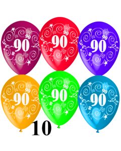 Luftballons Zahl 90 zum 90. Geburtstag, 10 Stück