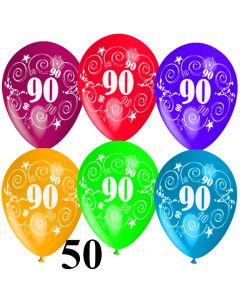 Luftballons Zahl 90 zum 90. Geburtstag, 50 Stück