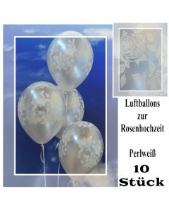 Luftballons zur Rosenhochzeit, weiße Rosen, Perlweiß, 10 Stück