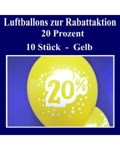 Luftballons zur Rabattaktion, 20 Prozent, Gelbe Ballons aus Latex