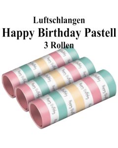 3 Rollen Luftschlangen Happy Birthday Pastell zum Geburtstag