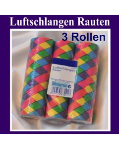 Luftschlangen mit bunten Rauten, 3 Rollen, zu Karneval und Fasching