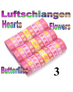 Luftschlangen Herzen, Blumen und Schmetterlinge, 3 Rollen