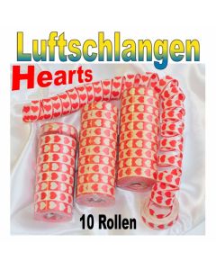 Luftschlangen mit Herzen, rot-weiß, 10 Rollen