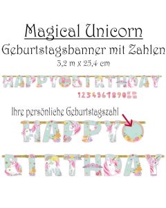 Kindergeburtstagsbanner Magical Unicorn mit Zahlen
