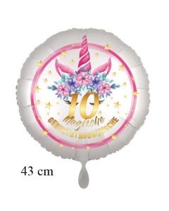 Magische Geburtstagswünsche, 10. Geburtstag, Luftballon aus Folie, Satin de Luxe, weiß, Unicorn Flowers