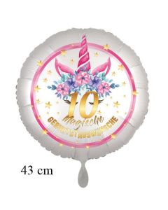 Magische Geburtstagswünsche, 10. Geburtstag, Luftballon aus Folie, Satin de Luxe, weiß, Unicorn Flowers