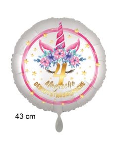 Magische Geburtstagswünsche, 4. Geburtstag, Luftballon aus Folie, Satin de Luxe, weiß, Unicorn Flowers