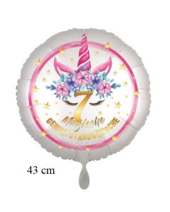 Magische Geburtstagswünsche, 7. Geburtstag, Luftballon aus Folie, Satin de Luxe, weiß, Unicorn Flowers