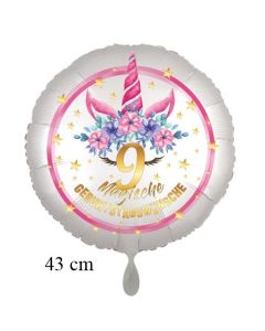 Magische Geburtstagswünsche, 9. Geburtstag, Luftballon aus Folie, Satin de Luxe, weiß, Unicorn Flowers