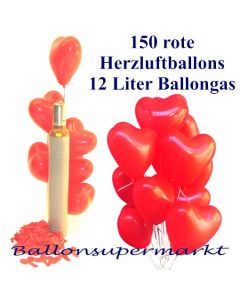 Luftballons zur Hochzeit steigen lassen, 150 rote Herzluftballons mit 12 Liter Ballongas-Helium