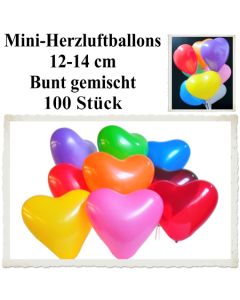 Herzluftballons Mini, 12-14 cm, bunt gemischt, 100 Stück