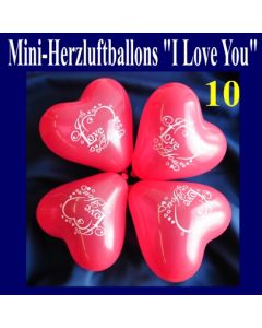 Mini Herzluftballons I Love you, 10 Stück