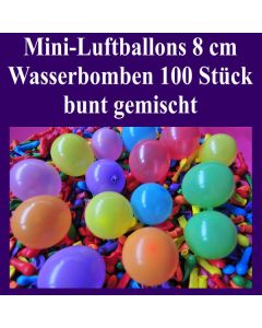 Mini Luftballons, 8 cm, 3", Wasserbomben, 100 Stück, bunt sortiert