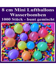Mini Luftballons, 8 cm, 3", Wasserbomben, 1000 Stück, bunt sortiert