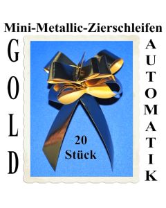Mini-Metallic Zierschleifen Gold, 20 Stück, 14 mm, Automatik-Ziehschleifen