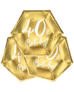 40th Birthday Gold Partyteller zum 40. Geburtstag, 6 Stück