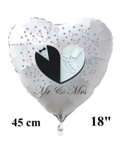 Mr & Mrs. Weißer Herzluftballon aus Folie, 45 cm, inklusive Helium