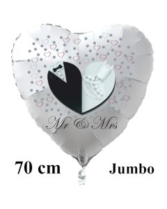 Mr & Mrs. Großer weißer Herzluftballon aus Folie, 70 cm, inklusive Helium